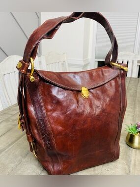 Vintage MARINO ORLANDI Leather Sling Bag Embossed Hobo Handbag ITALY BROWN